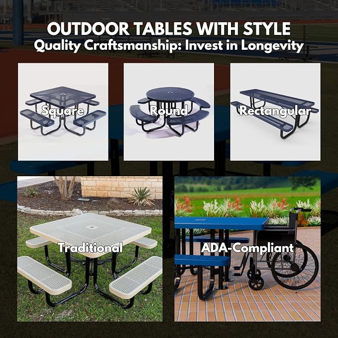 COATEDOUTDOORFURNITURE Heavy-Duty Portable Outdoor Picnic Table, Thermoplastic Coated Expanded Metal Commercial-Grade Patio Dining Furniture Made in America (8ft Rectangular, Black)