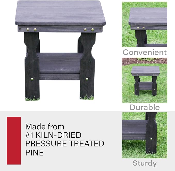 Amish Casual Heavy Duty Outdoor Wood End Table in Semi-Solid Black Stain - Quality Crafted in The USA from Treated Pine by Amish Artisans