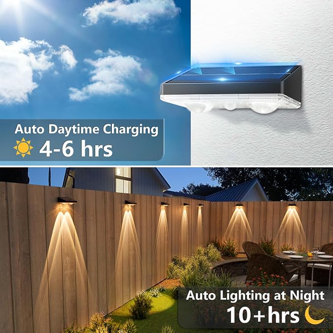 Solar Fence Lights,16 Pack Solars Deck Light,Warm White Color,Outdoor Bulb Waterproof Led IP65,Power Patio Lamp with Lenses for Outside/Backyard/Railing/Yard(Black)