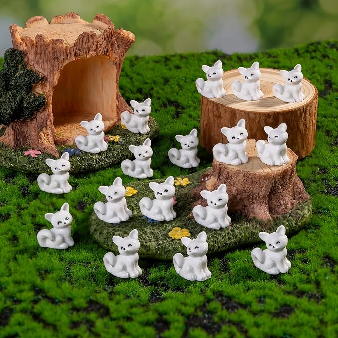 60 pcs Mini Resin Fox Many Styles Variety Tiny Animals Figures Miniature Little Small Animal Figurines Bulk for Micro Fairy Garden Landscape Accessories Hide Crafts Decor Aquarium