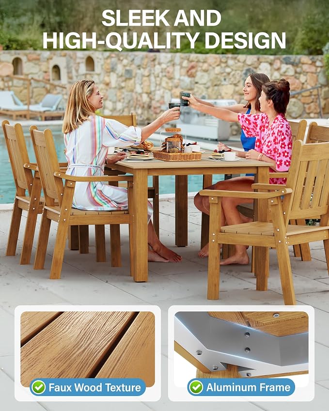 YEFU Outdoor Patio Dining Sets: All Weather 12 Piece Dining Table Set for 10 with Umbrella Hole & Aluminum Frame - Outdoor Furniture Patio 2 Table and 10 Chairs for Outside Backyard/Porch/Deck Teak