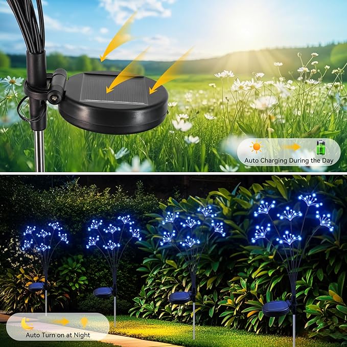 Solar Garden Lights 2 Pack Waterproof Solar Swaying Starburst Light Outdoor Lights for Yard Patio Walkway Pathway Party Wedding Christmas Decorative, Blue