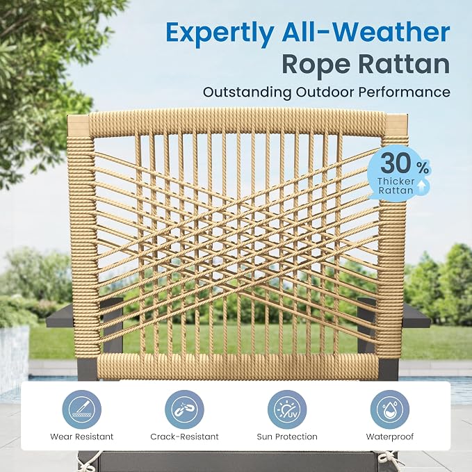 PHI VILLA 9pc Patio Dining Set, 57" Square Table, Wicker Chairs | Outdoor Dining Set for 8, Square Wood-like Patio Dining Table Set with Patio Wicker Chairs for Garden, Porch, Deck