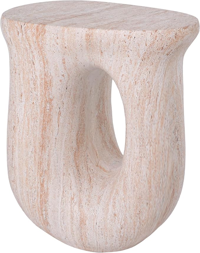 Christopher Knight Home 18.9 Inch Modern U Shaped Accent Table, Sculptural MGO Stone Look Side Table for Indoor Outdoor Garden Balcony Living Room Entryway Bedroom