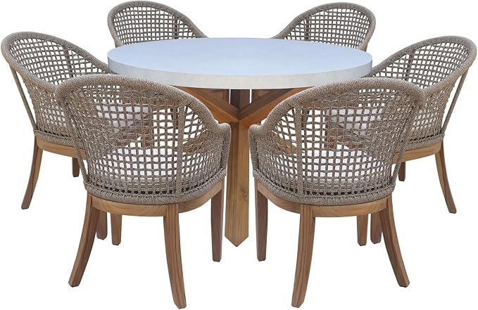 IC INTERNATIONAL CONCEPTS Outdoor Teak Wood Patio Dining Table with Polystone Top - Natural