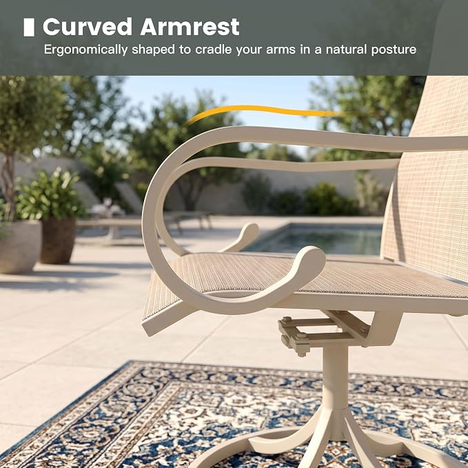 9 Pieces Patio Dining Set, 8 Outdoor Swivel Dining Chairs with 60" Round Metal Outdoor Dining Table with Umbrella Hole for Garden Backyard Deck, Sandshell