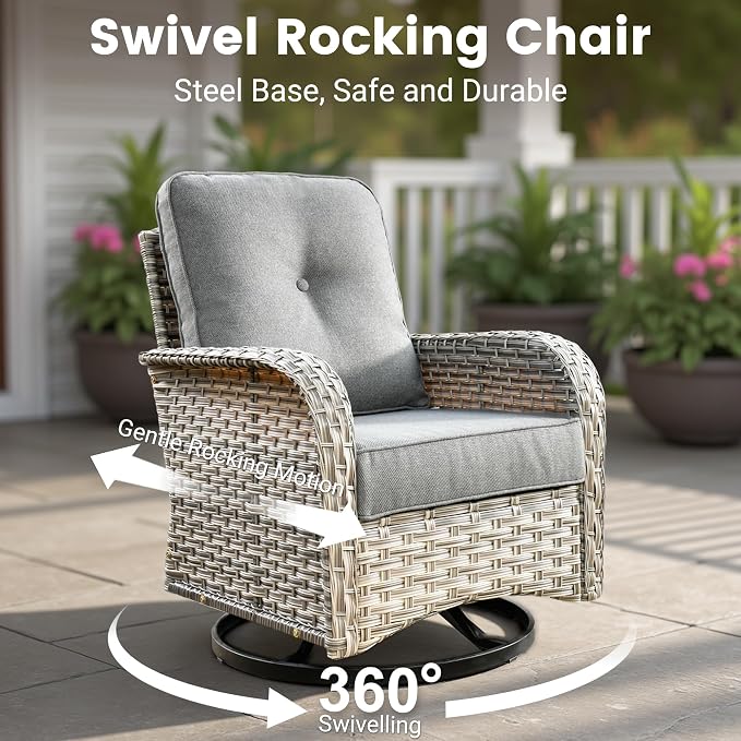 8 Pieces Wicker Patio Furniture Set,Outdoor Sectional Sofa with Swivel Chairs Coffee Table,Outside Deep Seat Rattan Couch Conversation Set,Dark Grey
