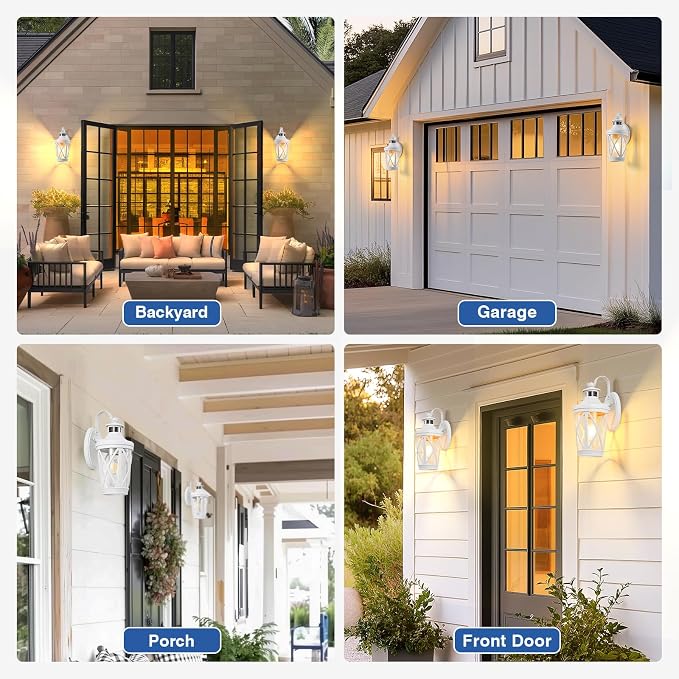 VIANIS Motion Sensor Outdoor Wall Light Fixtures, White Modern Front Porch Lights Wall Mount, Waterproof Anti-Rust Outdoor Lanterns Wall Sconce with Seeded Glass, Exterior Coach Light for Garage,Patio