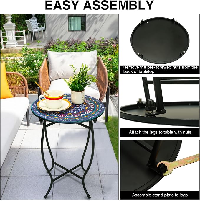 Fashion&cool Small Outdoor Side Table, 14" Round Patio Side Table, Weather Resistant Metal Desk End Table Side Table for Patio Yard Porch Balcony Garden Bedside, Plant Stand for Indoor Outdoor