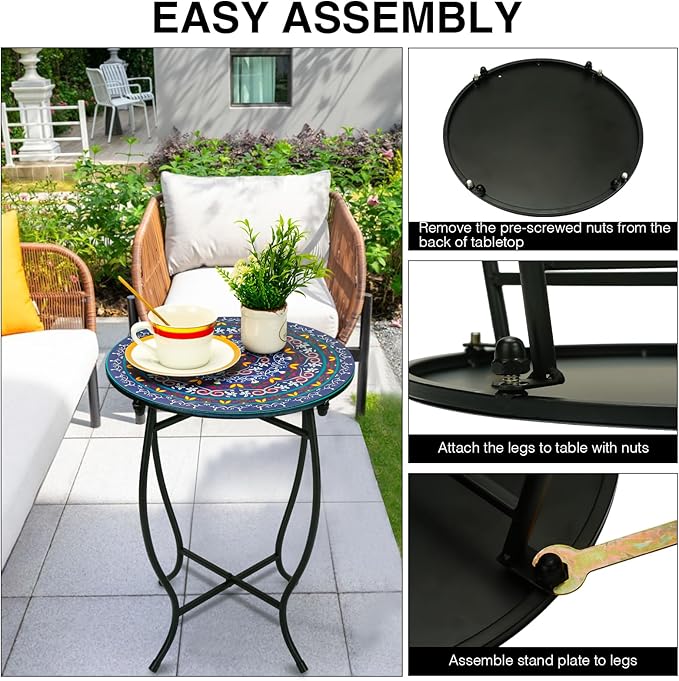 Outdoor Metal Side Tables, Round Patio Side Table, Weather Resistant Metal End Table Side Table for Patio Yard Porch Balcony Garden Bedside, Plant Stand for Indoor, Easy Assemble