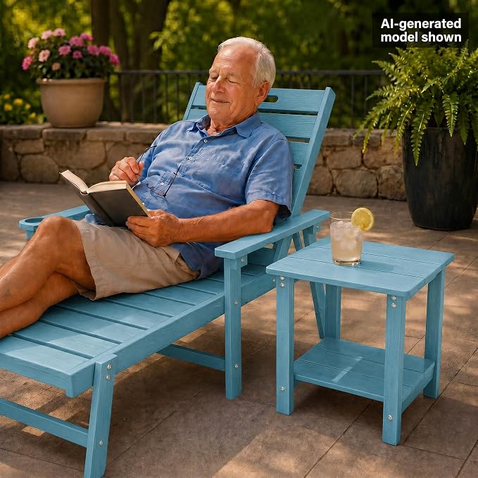 MXIMU Outdoor Side Table Set of 2: Heavy-Duty Sturdy Warp Resistant Adirondack Table - Wood Grain Finish Outdoor End Tables - Easy Assembly & Low Maintenance Patio Side Table Blue