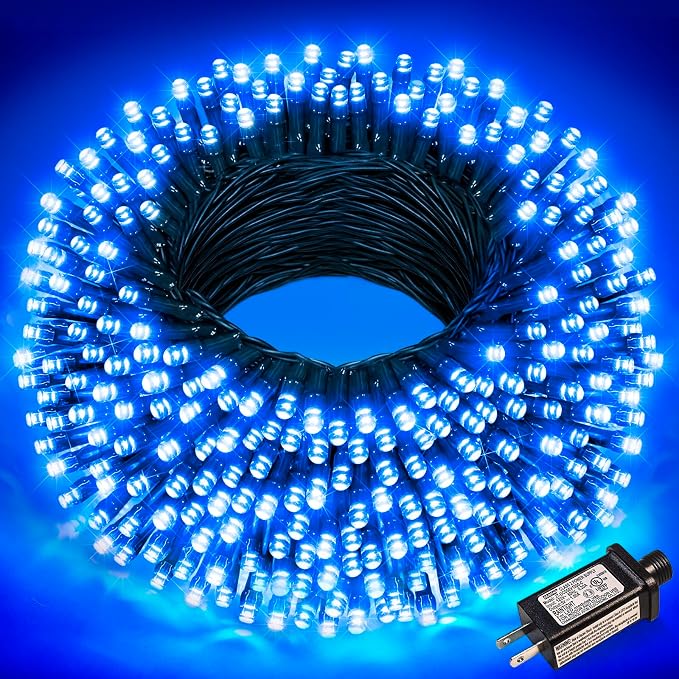 Blue Christmas Lights Outdoor, 100FT 300 LED Christmas Tree Lights | Waterproof 8 Modes Plug in Connectable String Lights for Outside Indoor House Patio Yard Garden Holiday Decorations