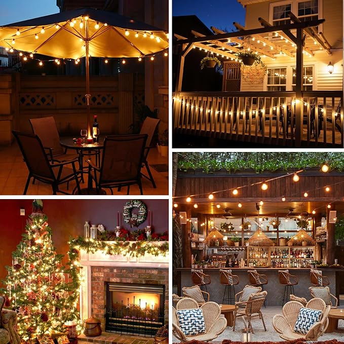 300ft (100ft*3) Outdoor G40 LED Globe String Lights Waterproof | Dimmable Shatterproof Light Strings Connectable Commercial Hanging Lights for Christmas Patio House Backyard Balcony Party