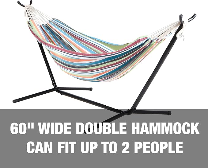 Bliss Hammocks 60" Wide Hammock & Built-in Stand w/Carrying Case & Hanging Hardware Indoor, Outdoor, Poolside, Patio, Backyard Heavy Duty, Strong & Durable 400 Lbs Capacity (BHST-401-TF)