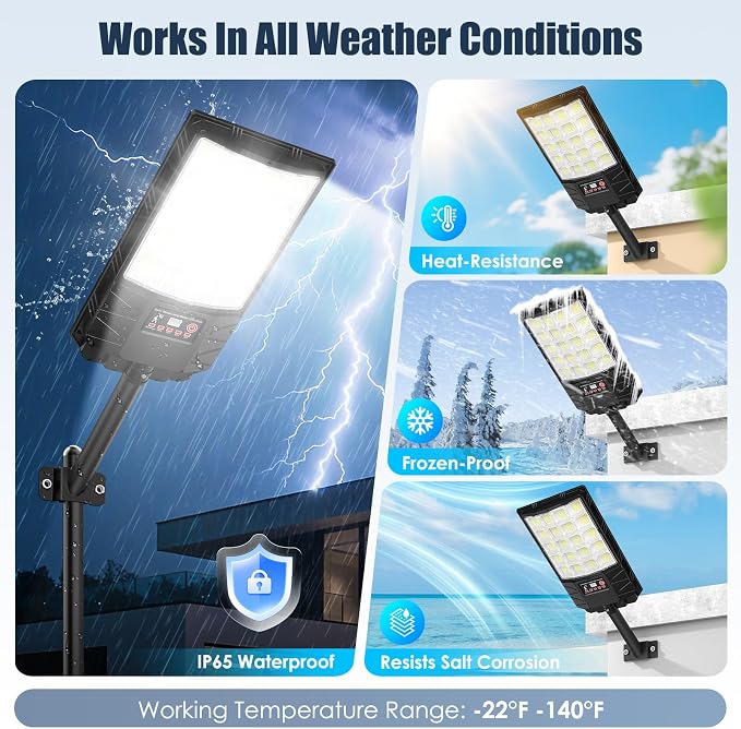 4-Pack Solar Street Lights, 24000LM 6500K Outdoor Waterproof LED Solar Flood Lights with Motion Sensor, Dusk to Dawn Solar-Powered Lighting for Outside, Security Lights for Driveway Parking Lot Yard