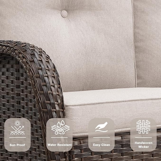 Belord Patio Rocking Chairs Furniture Set of 6, Outdoor Wicker Furniture Sets with Wicker Rocker, Small Patio Conversation Sets with Outdoor Couch Ottomans Brown/Beige