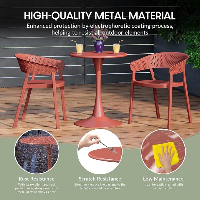 WestinTrends Playa 31.5" Round Outdoor Indoor Metal Cocktail Dining Table, Red