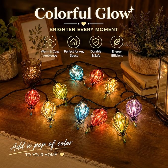 Vigdur Outdoor String Lights, 10FT Multicolor Patio String Lights Plug-in | 10 Plastic Flower Bulbs, UL Listed, 10 Strands Connectable, Outdoor Hanging Lights for Porch Garden Wedding Party Decor