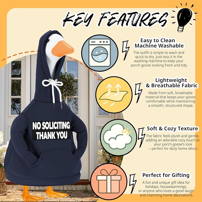 Porch Goose Hoodie Outfits for 23 Inch Porch Goose & Duck Statues-No Soliciting Goose for Front Porch Yard Classic Hoodie Goose Clothes for Concrete Geese