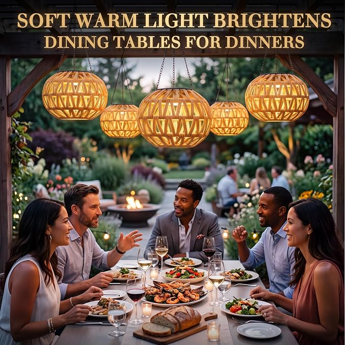 6 Pcs Solar Hanging Lanterns Outdoor Waterproof Decorative Lamp | Rattan Solar Lantern Lights, Gifts for Mom Grandma for Yard, Patio, Porch, Pathway, Deck, Lawn Decor