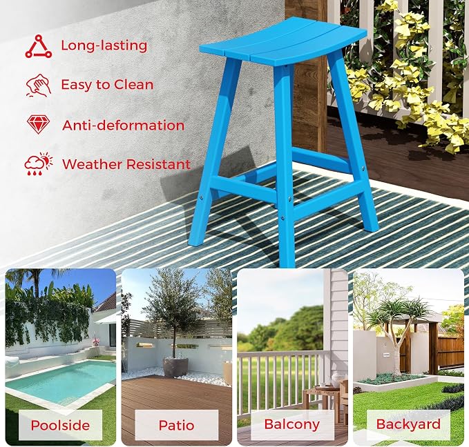 Costaelm Outdoor Bar Table, 37" Counter Height Round Patio Cocktail Bar Table, Patio Bar Table 3-Pieces Set Bistro Dining Table Pub Table for Deck, Backyard, Garden, Pacific Blue