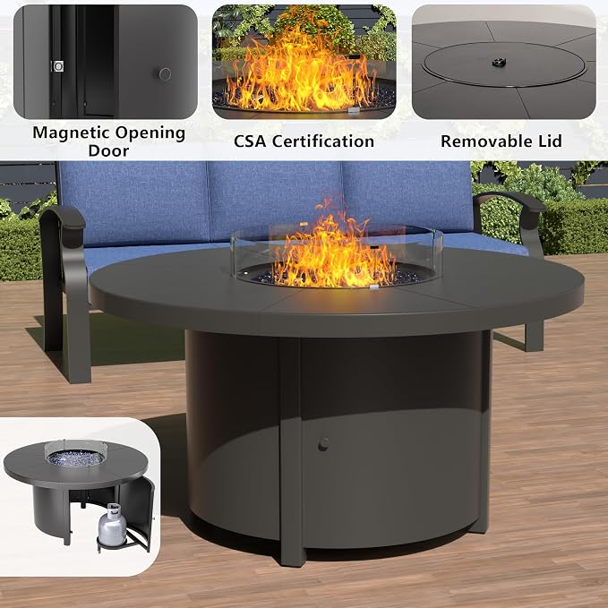 ALAULM Aluminum Patio Furniture Set with Coffee Table Rectangular, 5-seat Outdoor Sectional Furniture w/2 Swivel Chairs, Patio Conversation Set for Porch, Backyard, Dark Blue