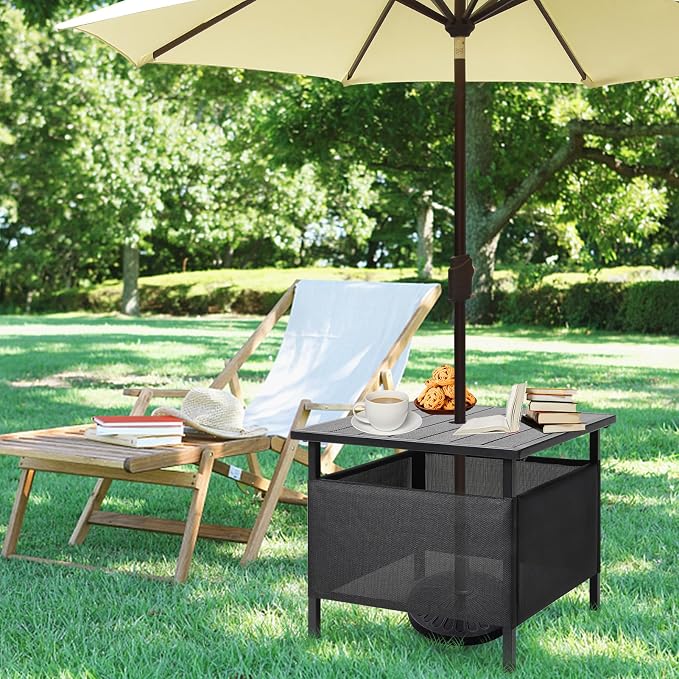 LZRS Adirondack Outdoor End Table with Umbrella Hole, Pool Composite Patio Table,HDPE End Tables for Backyard,Pool, Indoor Companion, Easy Maintenance & Weather Resistant(Light Grey)