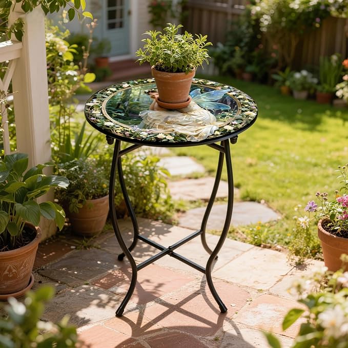Indoor Outdoor Side Table, Metal Round Side Table, Weather Resistant Patio Table for Porch Yard Balcony, Easy Assembly
