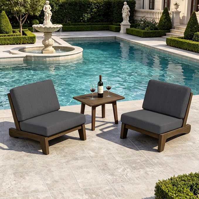 Pia Ricoo 3 Piece Patio Bistro Set with Patio Chairs and Table, Heavy Duty Wood Patio Furniture Set, All-Weather Outdoor Chairs for Balcony, Deck, Poolside, Porch - Drak Gray