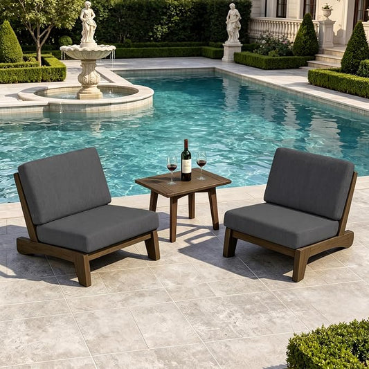 Pia Ricoo 3 Piece Patio Bistro Set with Patio Chairs and Table, Heavy Duty Wood Patio Furniture Set, All-Weather Outdoor Chairs for Balcony, Deck, Poolside, Porch - Drak Gray