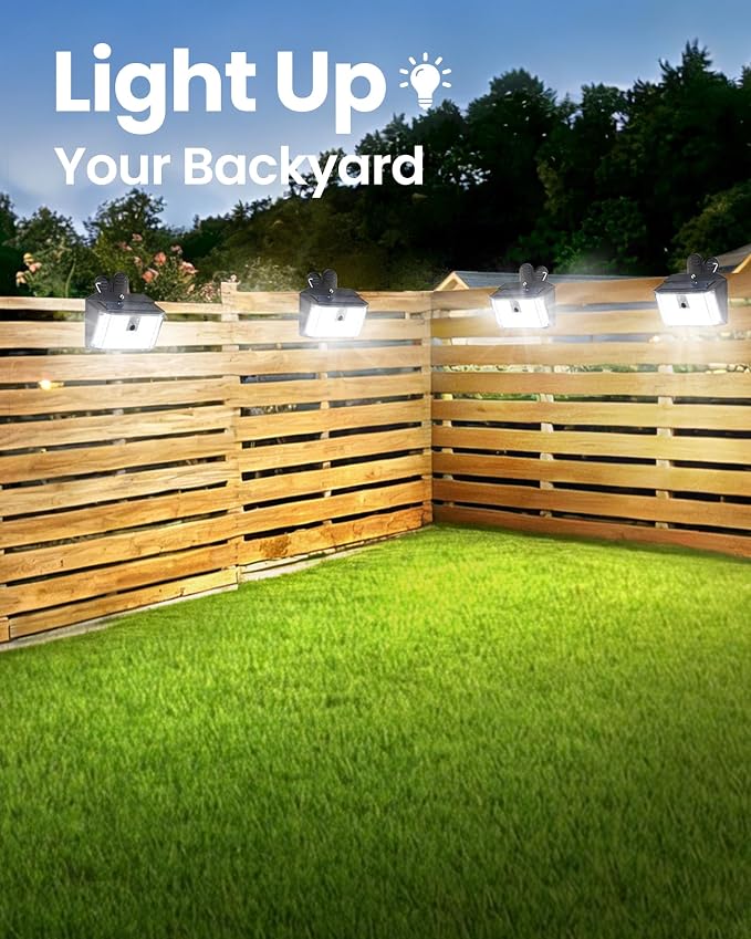 LUHLEE 176LED Clip on Solar Lights Outdoor, 600LM Solar Motion Lights Outdoor with 180° Wide Angle, IP65 Waterproof Portable Solar Fence Lights Outdoor for Fence, Gutter, Garden, Camping, Patio 4Pack
