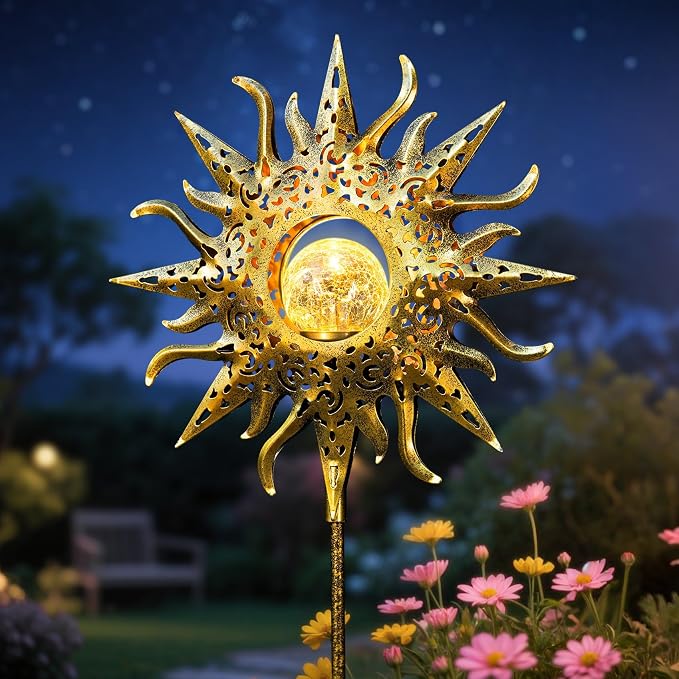 Sun Solar Lights Outdoor Waterproof Metal Garden Stakes for Patio Yard Walkway LawnPatio Mothers Gifts Mom Wife Grandma (Sun)