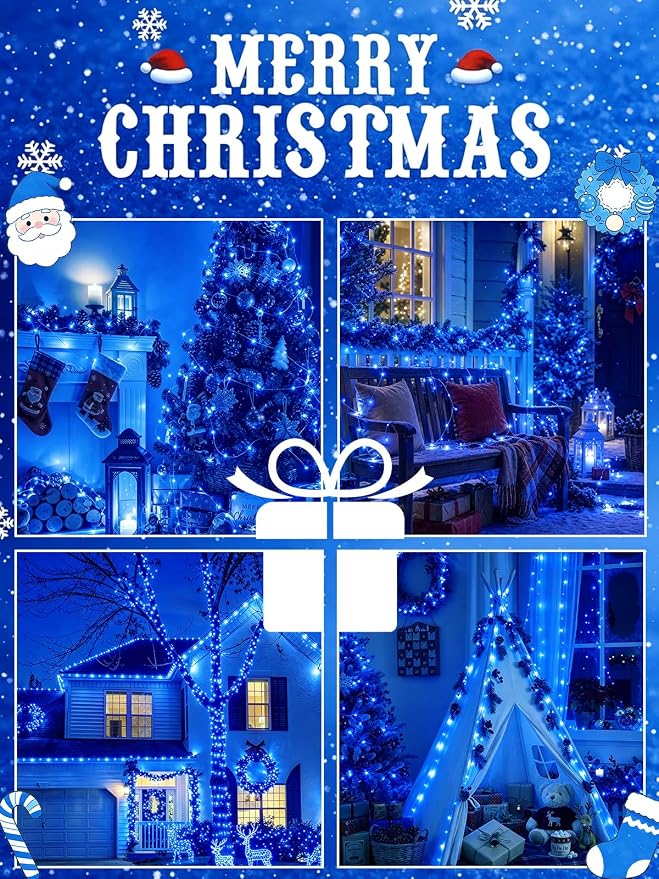 2 Pack 100 LED Fairy Lights Battery Operated with Remote Timer, 33 FT Blue | Cuttable, 8 Modes, Memory, Dimmable, IP44 Waterproof Battery String Lights for Indoor Outdoor, Wedding, Christmas Decorations