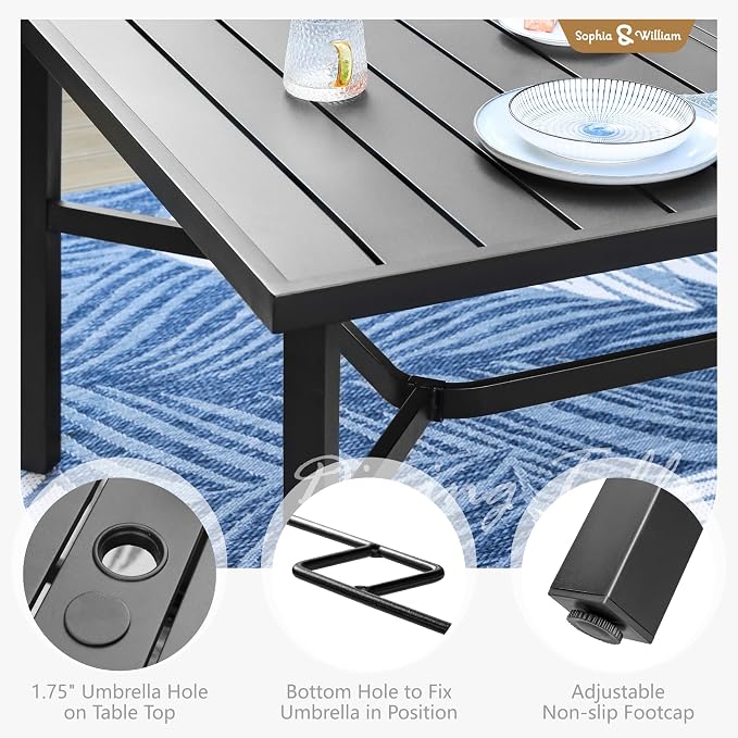 Sophia & William 9 Pieces Patio Dining Set for 8, Outdoor Patio Table and Rattan Chairs Set, 83" L Extra Large Rectangular Table, 1.8" Umbrella Hole, Beige Removable Seat Cushions