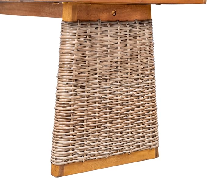 Christopher Knight Home Xavi Patio Acacia Wood Dining Set, Outdoor Side Table and Chairs Set with Slatted Panel Design and Handwoven Rattan Legs, Outdoor Furniture Set for Garden, 3 pcs, Brown + Teak