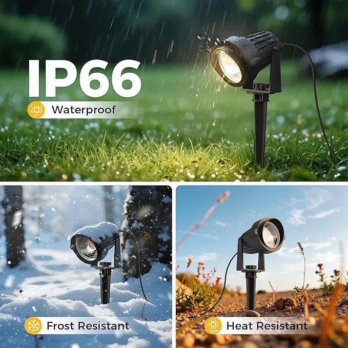 L LOHAS LED 5W Plug in Outdoor Spotlight 3000K Landscape Light 1 Pack | Plug in Landscape Lighting with Warm White Light, Outdoor Yard Spotlight for Garden, House, Pathway and Tree Lighting
