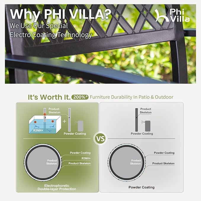 PHI VILLA 7 Pcs Outdoor Dining Set, 54" Round Table& Stackable Chairs | Wrought Iron Dining Table with Umbrella Hole,Ppatio Dining Furniture Set for Patio, Deck, Backard, Porch