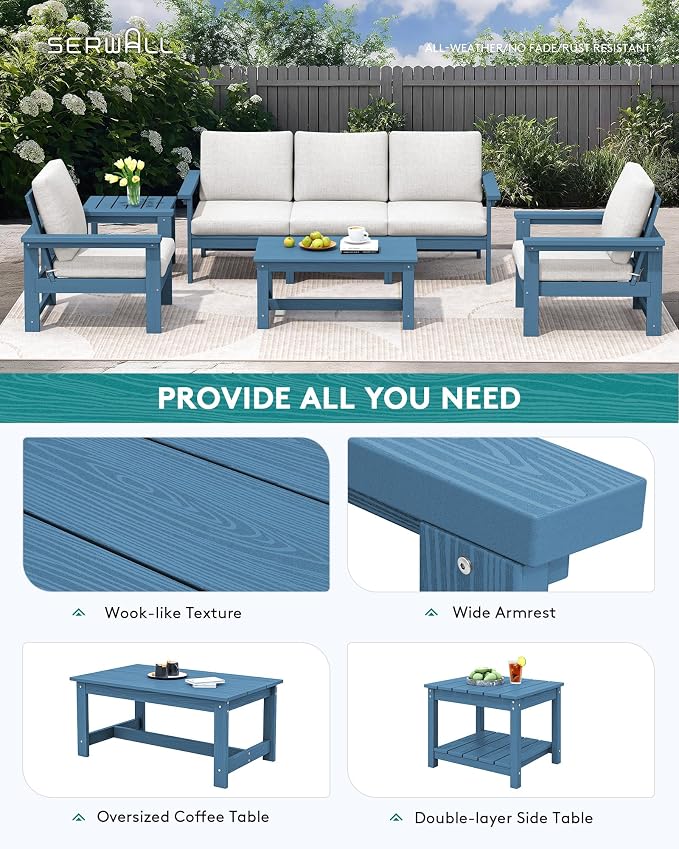 SERWALL HDPE Outdoor Patio Furniture Set | with Coffee Table & Side Table