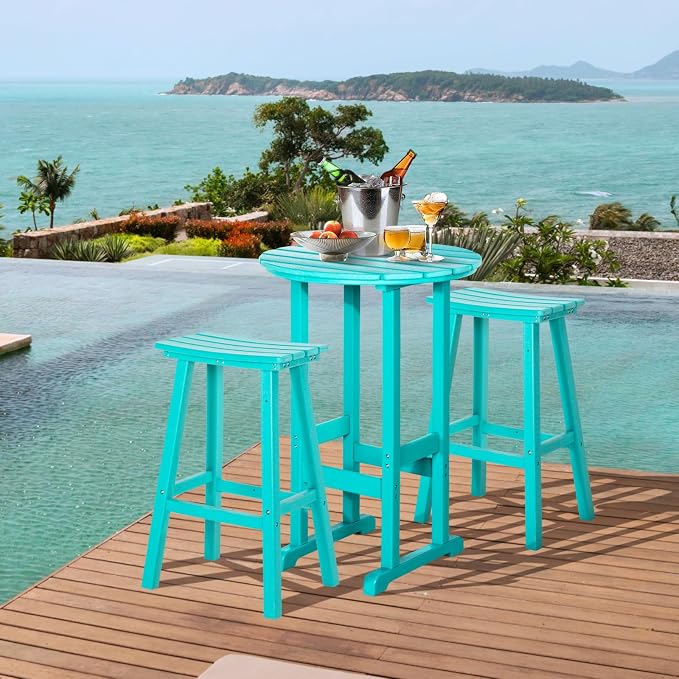nalone Outdoor Bar Table and Chairs Set, HDPE Bar Table with Bar Stools Set of 2, Patio Table Pub Height Dining Table for Deck, Porch, Backyard, Garden