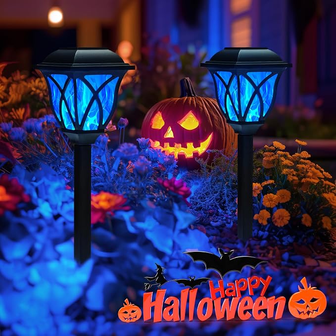GIGALUMI Solar Halloween Lights Outdoor, LED Solar Pathway Lights 8 Pack | Garden Light Outdoor Decorations, Garden Decor for Yard, Patio, Landscape, Planter, Walkway (Blue)