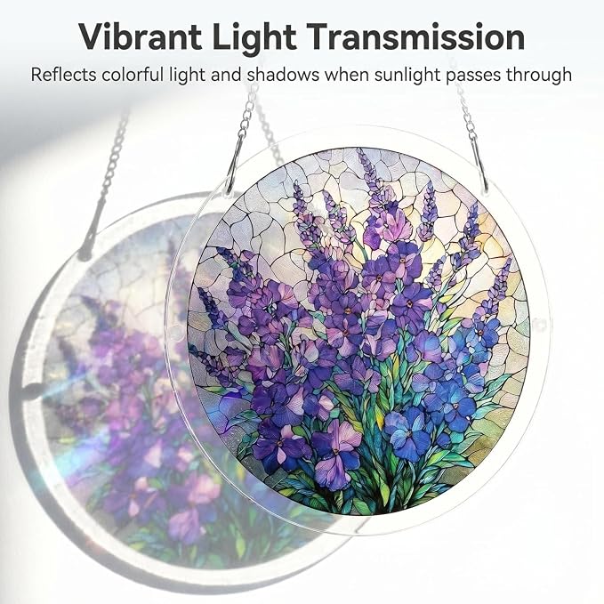 Acrylic Puzzle Suncatcher, Stained Glass Suncatcher Window Hanging, DIY Sun Catcher Kits for Adults, Home Decor Gift for Women, Friends 7.4in (Violet Flowers)