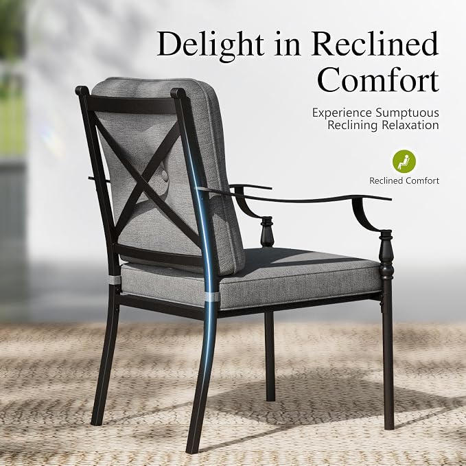 Sophia & William Outdoor Patio Dining Chairs Set of 2, Heavy Duty Outdoor Furniture Chairs with Thickened Cushions, Wrought Iron Deck Chairs for Backyard, Poolside, Balcony and Garden
