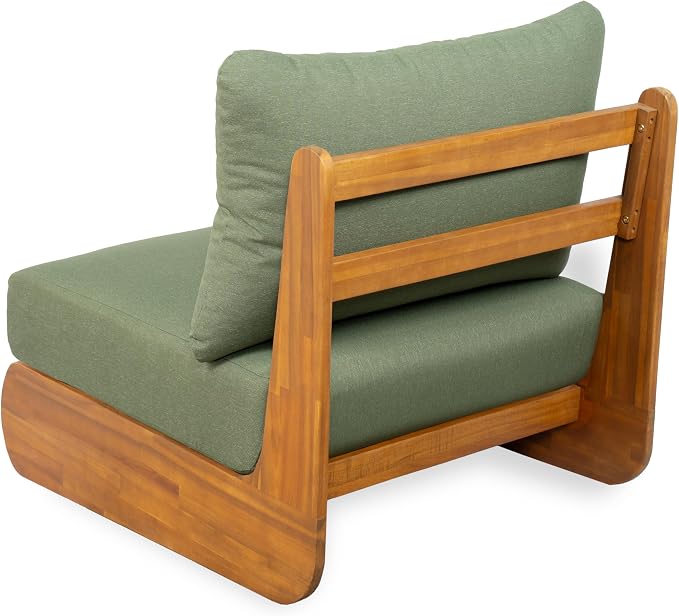 Christopher Knight Home Isabel 5-Seater Outdoor Patio Furniture Set with Removable Cushion, Acacia Wood Patio Conversation Set with 3-Seater Sofa & Club Chairs, 3 Piece Sectional Sofa Set, Green+Teak