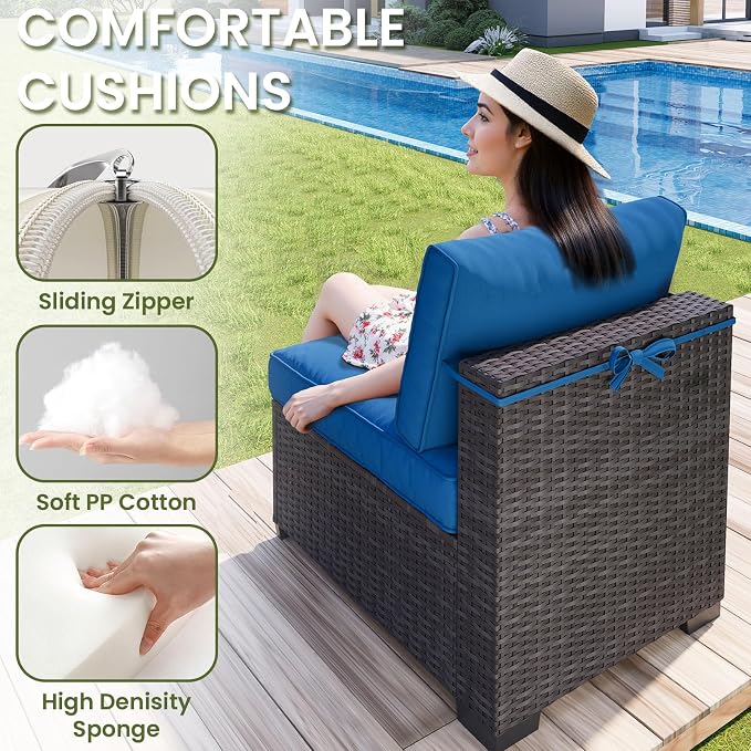 7 Piece Outdoor Patio Furniture Set, All Weather Pe Rattan Wicker Modular Patio Sofa Conversation Sets Sectional with High Backrest Support and Wide Armrest for Backyard, Balcony, Deck, Porch
