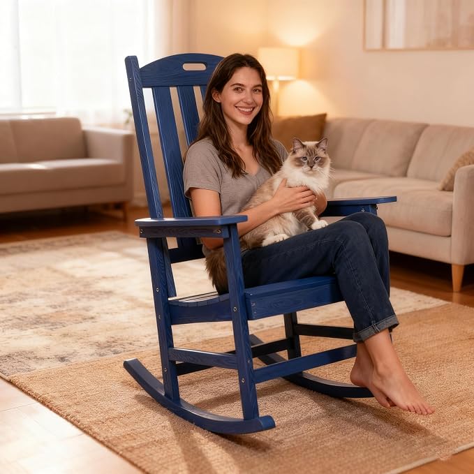 Wooden Rocking Chairs Outdoor, Navy Blue