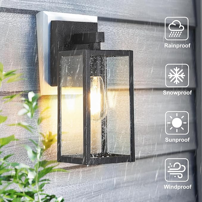 MAXvolador Outdoor Wall Lantern, Large Exterior Waterproof Wall Sconce Light Fixture, Black Anti-Rust Mount Lights Glass, E26 Porch Patio Lighting | Porch Wall Sconce Large Black, Anti-Rust, E26 Socket, Clear Glass, Outside Wall Mount Light, Front Door...