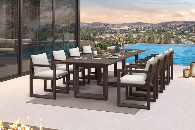 PURPLE LEAF 9-piece Outdoor Dining Set Aluminum Luxury Patio Furniture Table and Chairs Set with All Weather Thick Cushion Rectangular Patio Dining Sets for Large Backyard Garden Poolside, Bronze