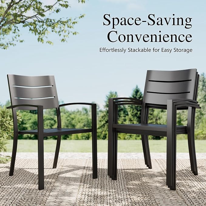Sophia & William Metal Patio Outdoor Table and Chairs 5 Piece Dining Set - 37" Square Imitation Wood Table and 4 Backyard Garden Chairs, Table with 1.57" Umbrella Hole