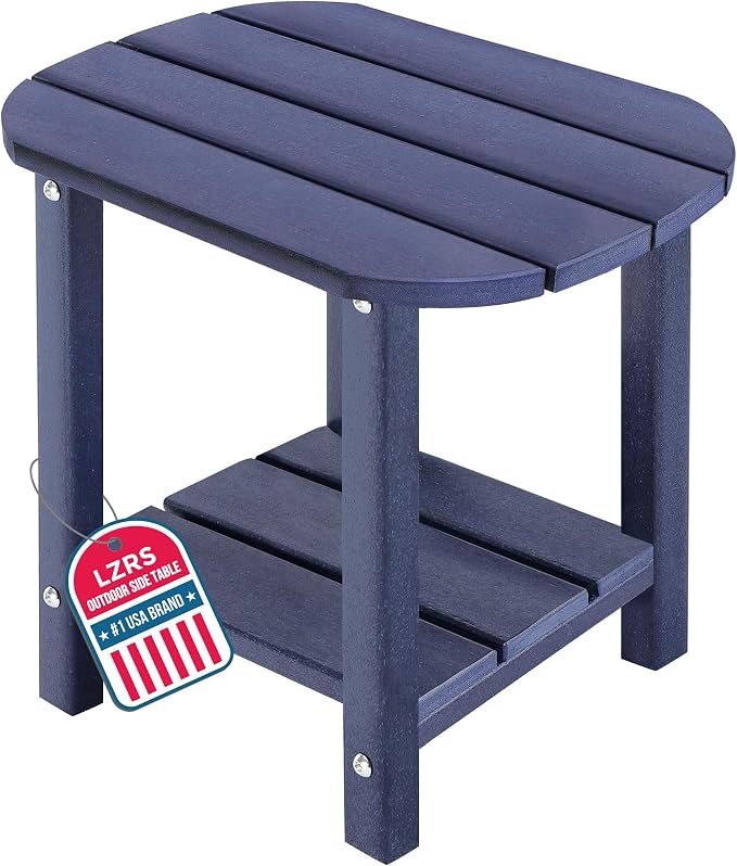 LZRS Patio End Table, Heavy Duty HDPE Outdoor Coffee Table with Wood Texture, Weatherproof Composite Table for Adirondack Chairs, Deck, Pool, Indoor/Outdoor, No Peeling Cracking(Navy Blue)