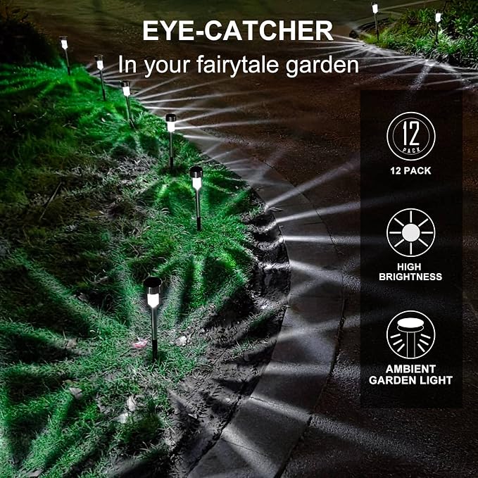 Dream Master Solar Lights Outdoor Waterproof, Stainless Steel LED Landscape Lighting, Solar Garden Lights, Outdoor Decorations for Yard, Pathway, Walkway, Patio, Lawn - 16 Pack (Cold White) | Waterproof, Stainless Steel LED Landscape Lighting, For Yard...